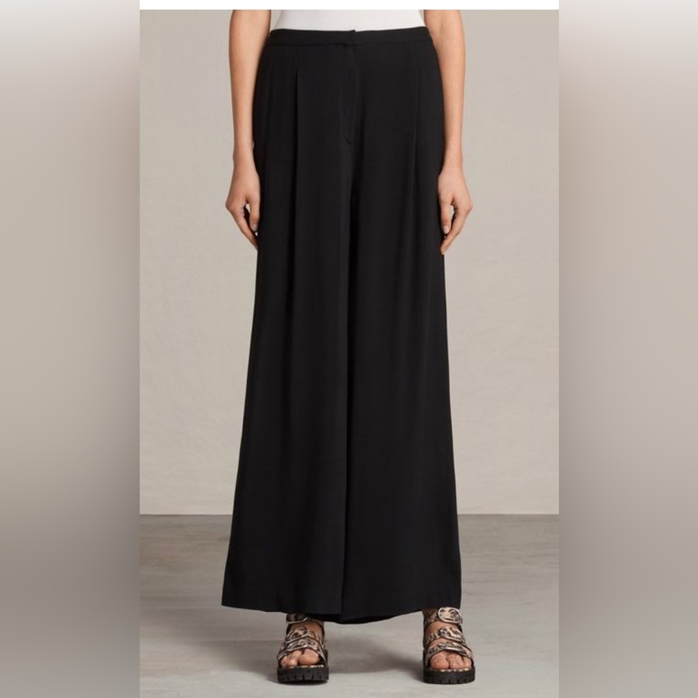 All Saints Max Trouser wide leg pants in black rayon. US 10.